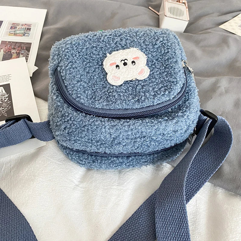 Sac à Bandoulière en Peluche Bleu Doux avec Ours Kawaii – Image 19