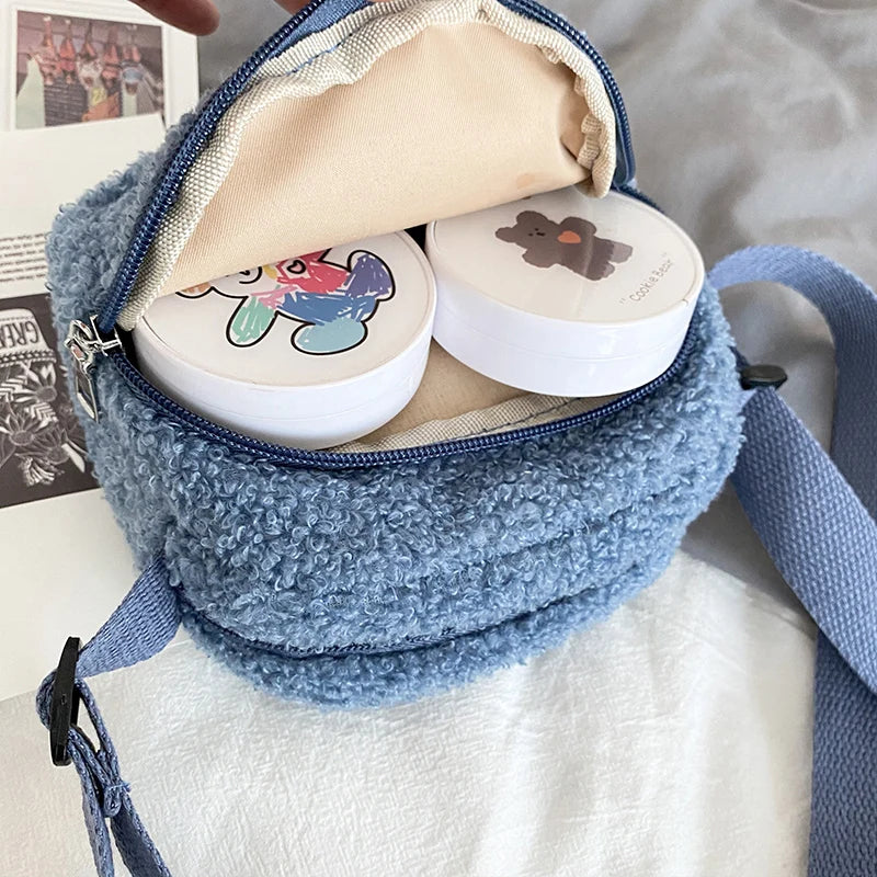 Sac à Bandoulière en Peluche Bleu Doux avec Ours Kawaii – Image 21
