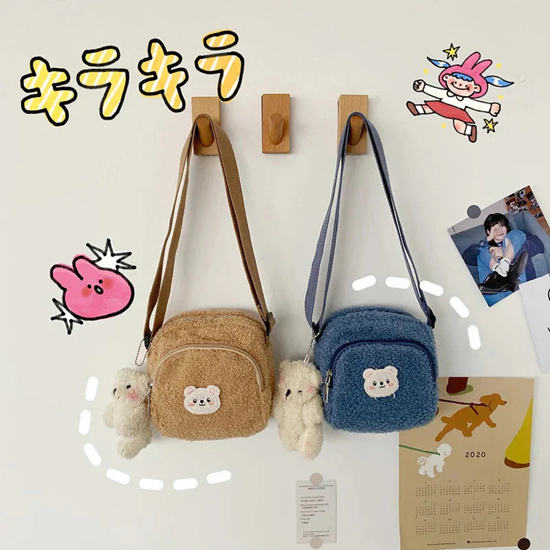 Sac à Bandoulière en Peluche Bleu Doux avec Ours Kawaii – Image 25