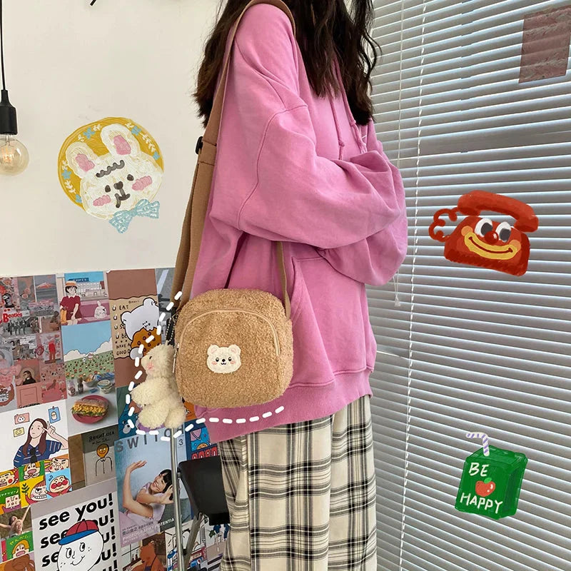 Sac à Bandoulière en Peluche Bleu Doux avec Ours Kawaii – Image 29