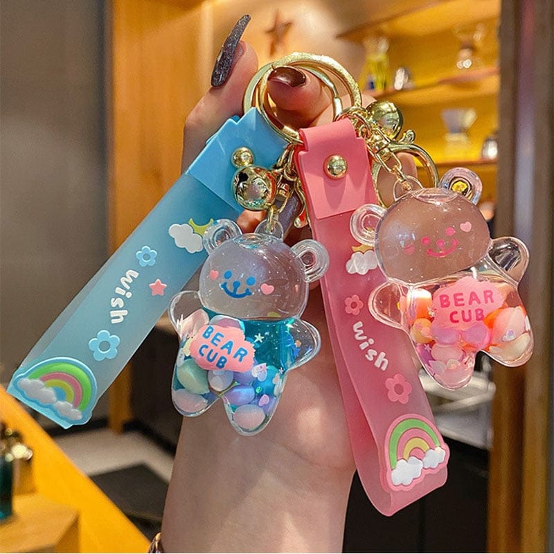 Porte-clés Ourson Transparent à Paillettes Arc-en-ciel – Image 2
