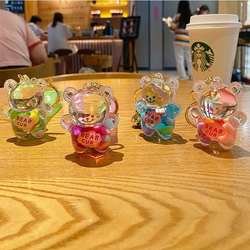 Porte-clés Ourson Transparent à Paillettes Arc-en-ciel – Image 10