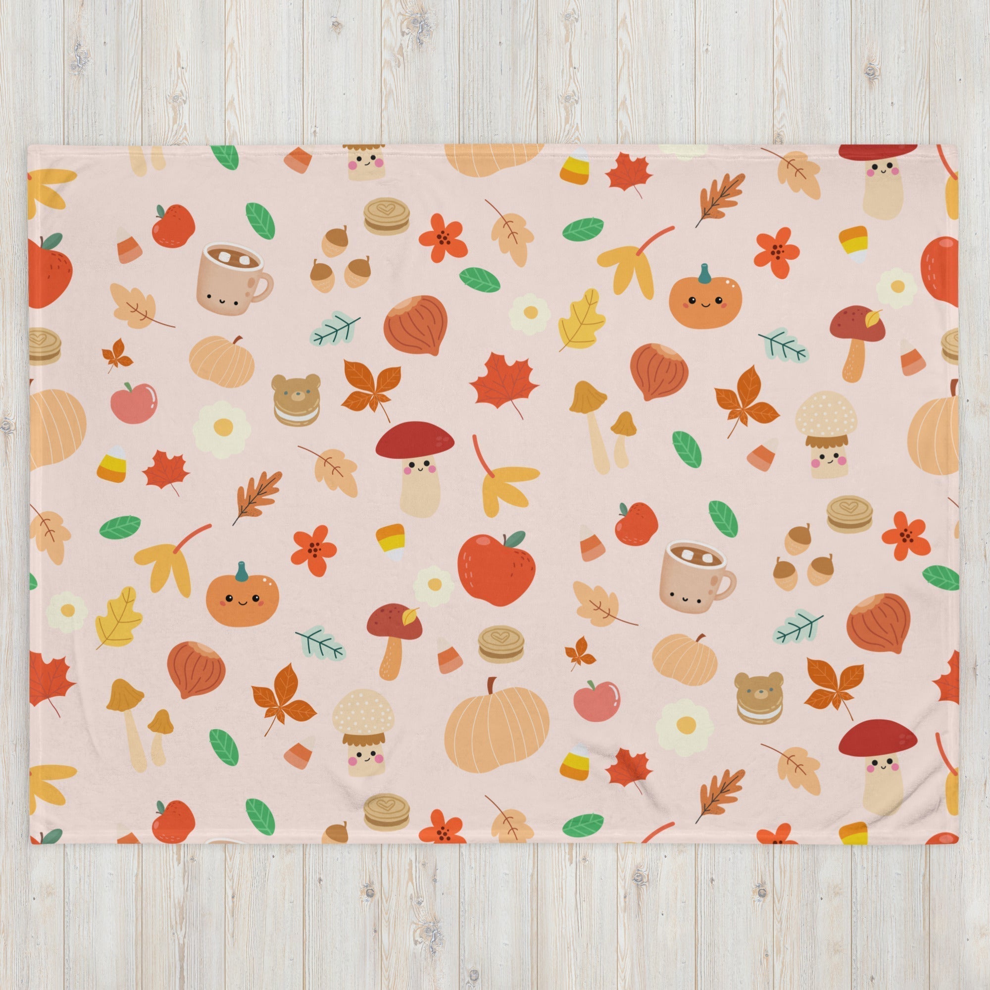 Plaid en Polaire Rose Pâle à Motifs Automnaux Mignons – Image 3
