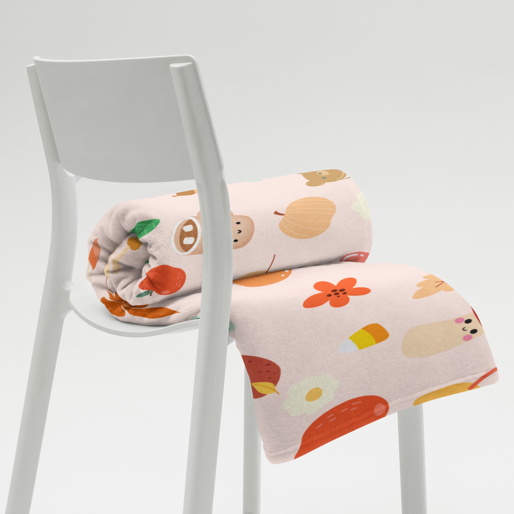 Plaid en Polaire Rose Pâle à Motifs Automnaux Mignons – Image 4