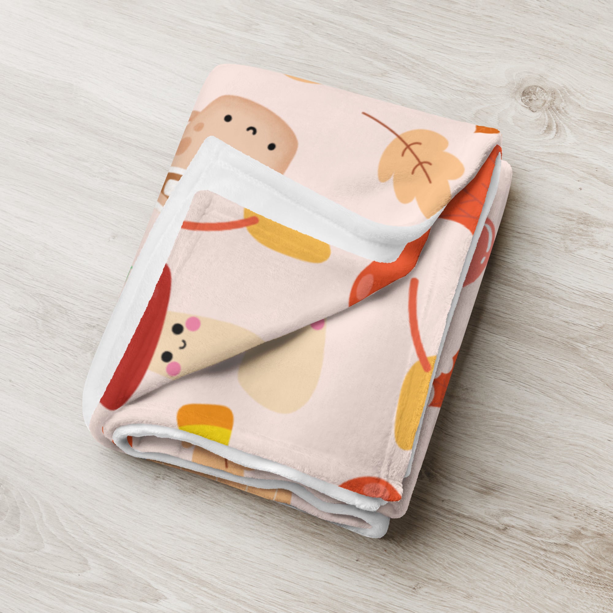 Plaid en Polaire Rose Pâle à Motifs Automnaux Mignons – Image 5