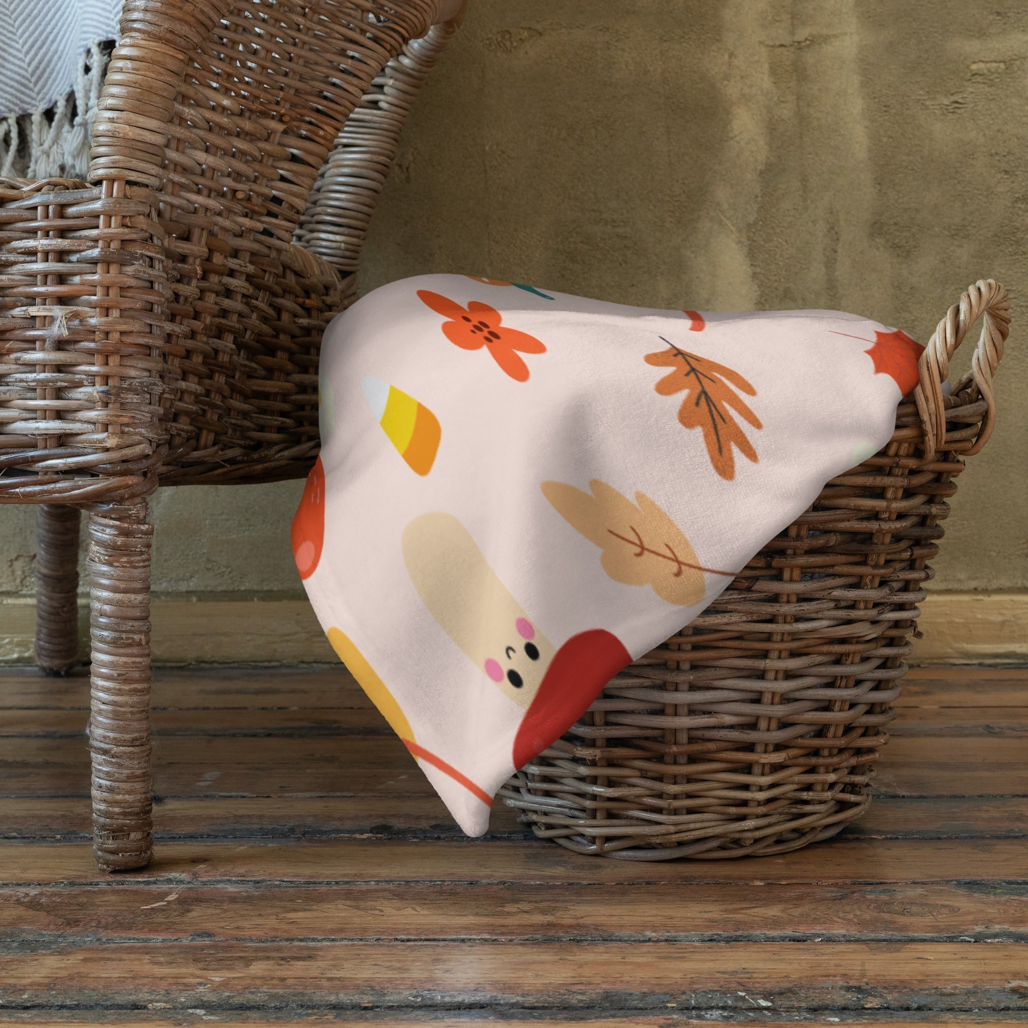 Plaid en Polaire Rose Pâle à Motifs Automnaux Mignons – Image 7