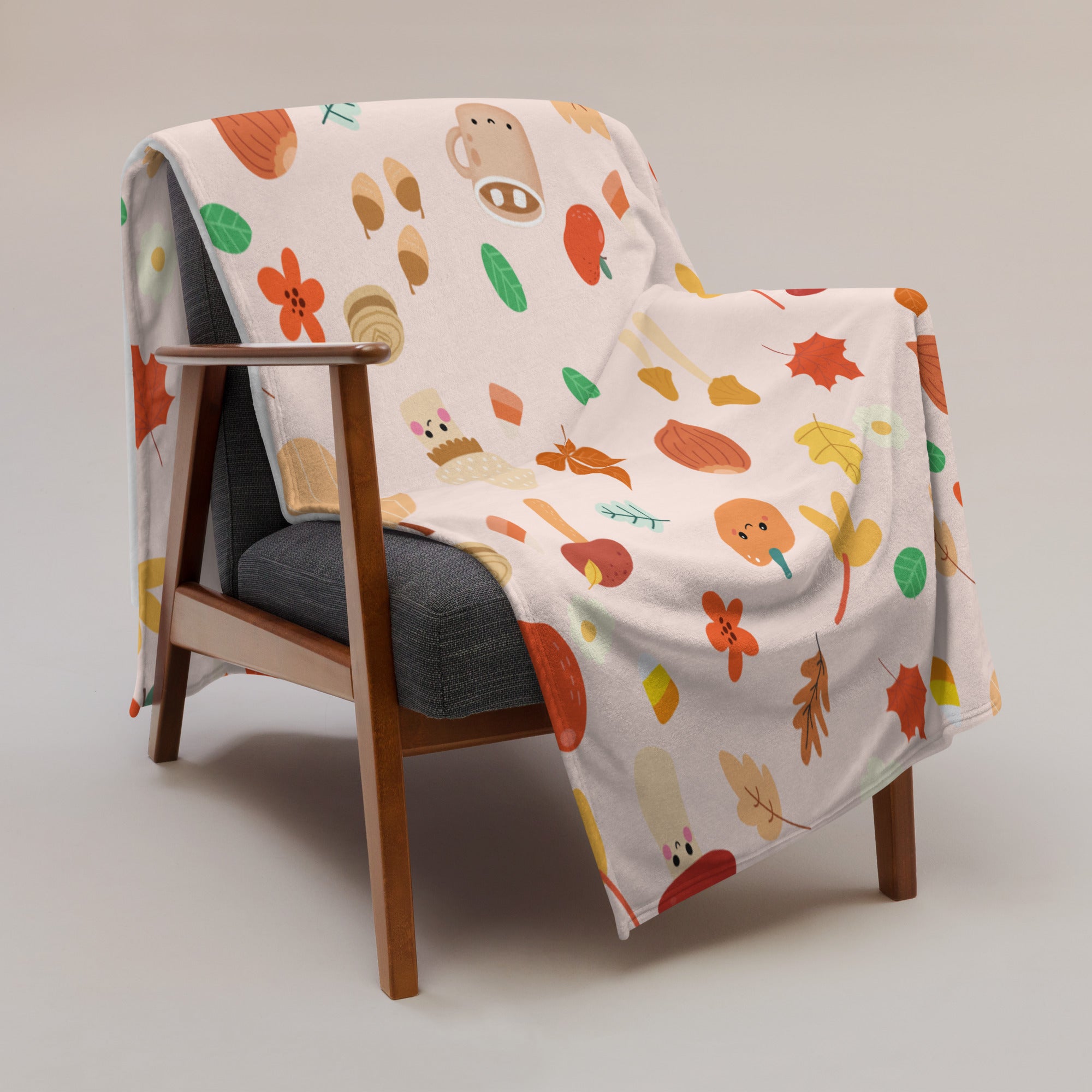 Plaid en Polaire Rose Pâle à Motifs Automnaux Mignons – Image 8