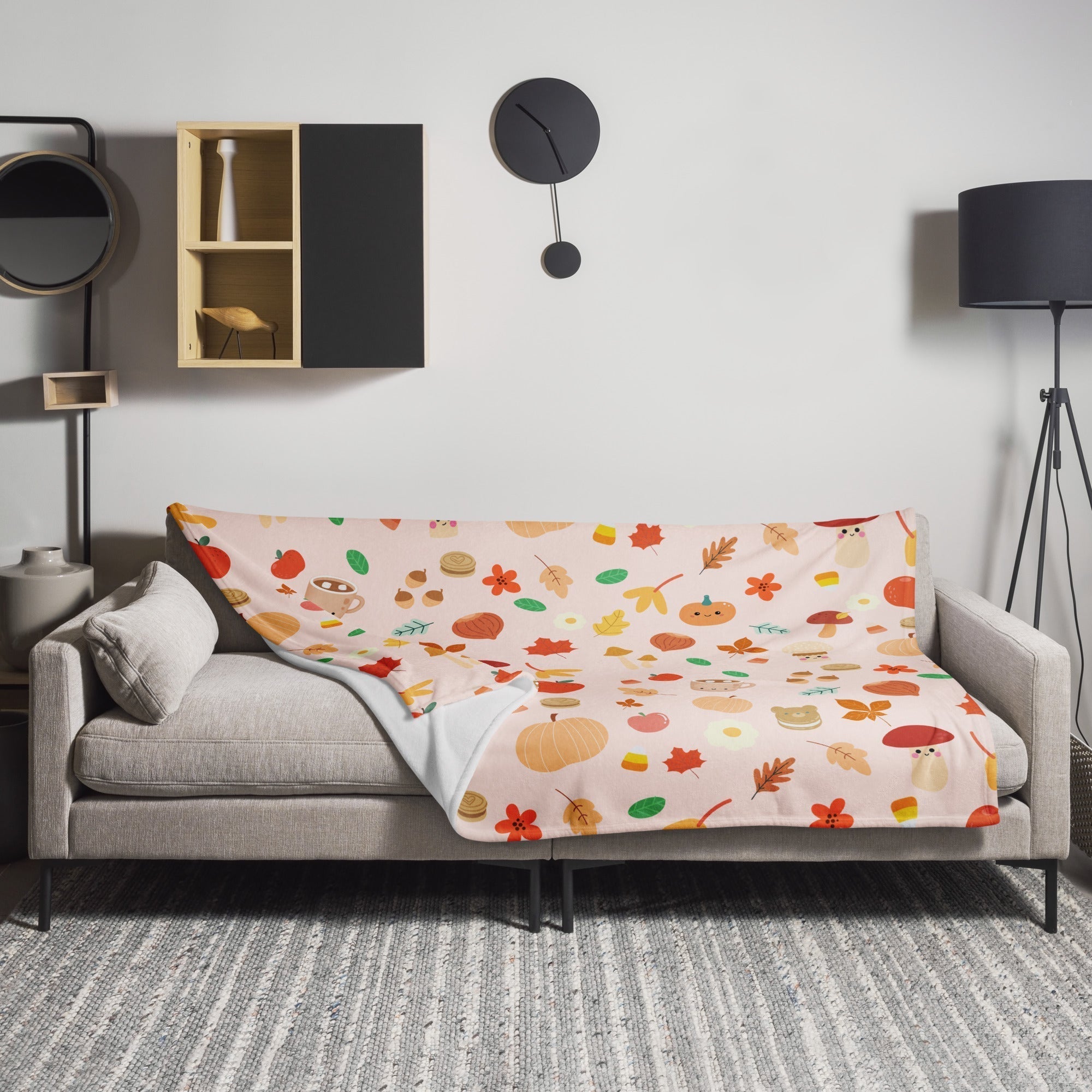 Plaid en Polaire Rose Pâle à Motifs Automnaux Mignons – Image 9
