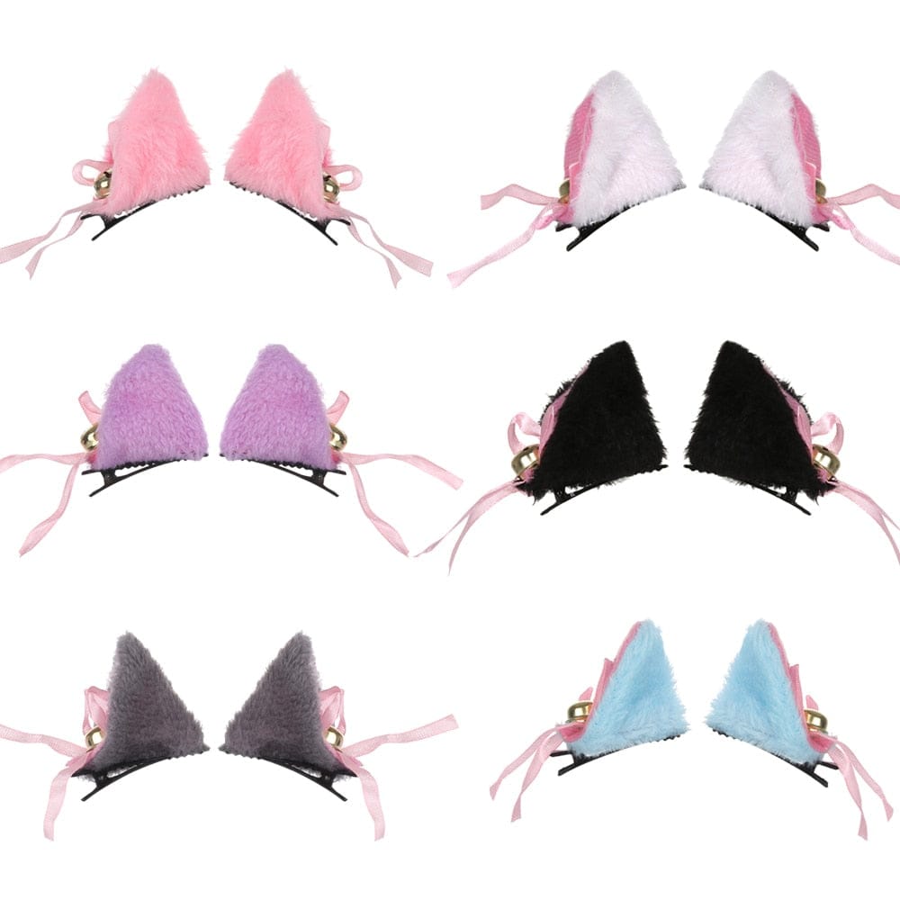 Serre-Tête en Peluche Bleu à Oreilles de Chat et Nœuds – Image 3