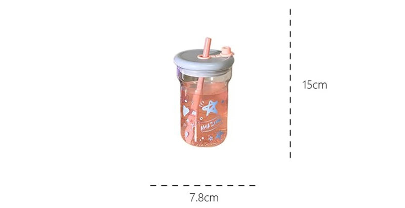 Gobelet en Verre Kawaii à Paille Rose et Motifs Astres – Image 6