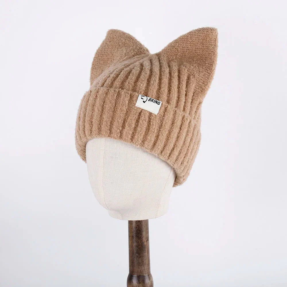 Bonnet Côtelé Doux à Oreilles de Chat Beige – Image 13