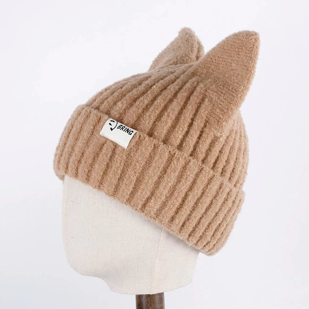 Bonnet Côtelé Doux à Oreilles de Chat Beige – Image 14