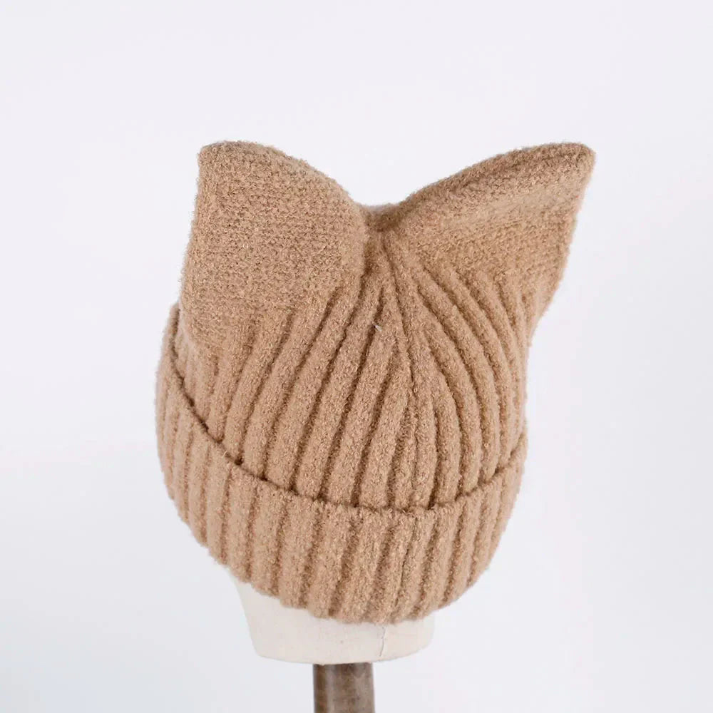 Bonnet Côtelé Doux à Oreilles de Chat Beige – Image 15