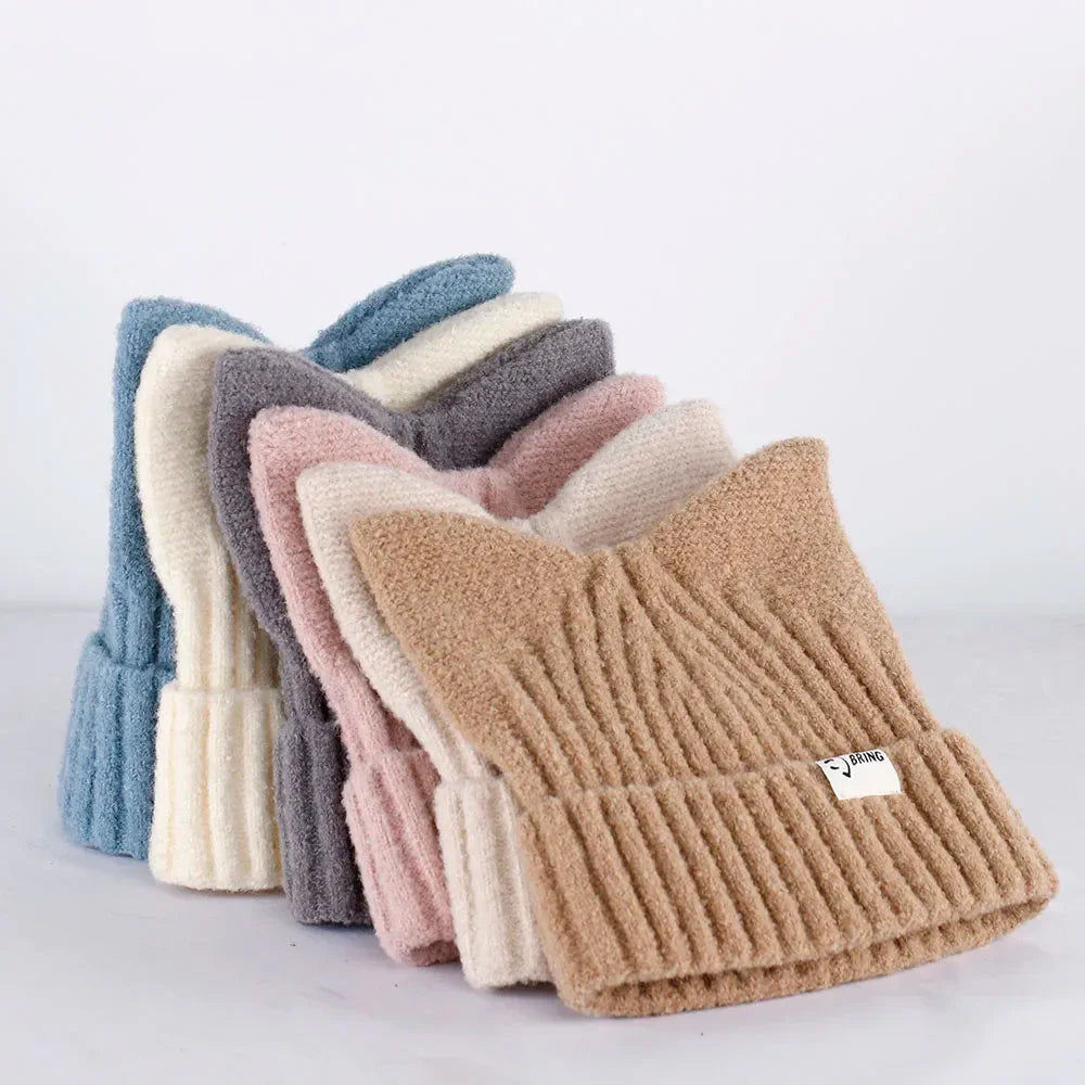 Bonnet Côtelé Doux à Oreilles de Chat Beige – Image 17