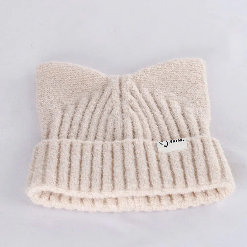 Bonnet Côtelé Doux à Oreilles de Chat Beige – Image 18