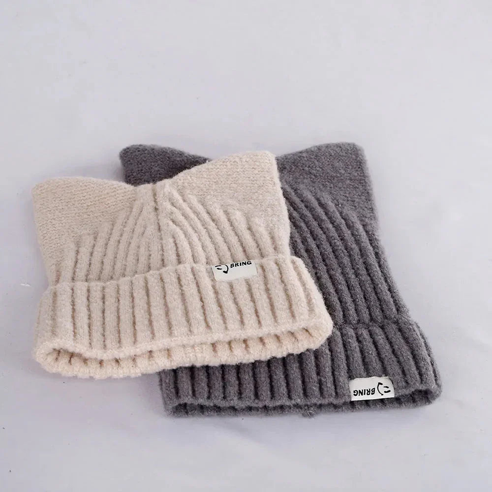 Bonnet Côtelé Doux à Oreilles de Chat Beige – Image 19
