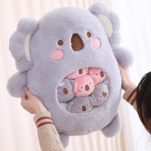 Peluche Koala Kawaii et ses Bébés Rose et Gris