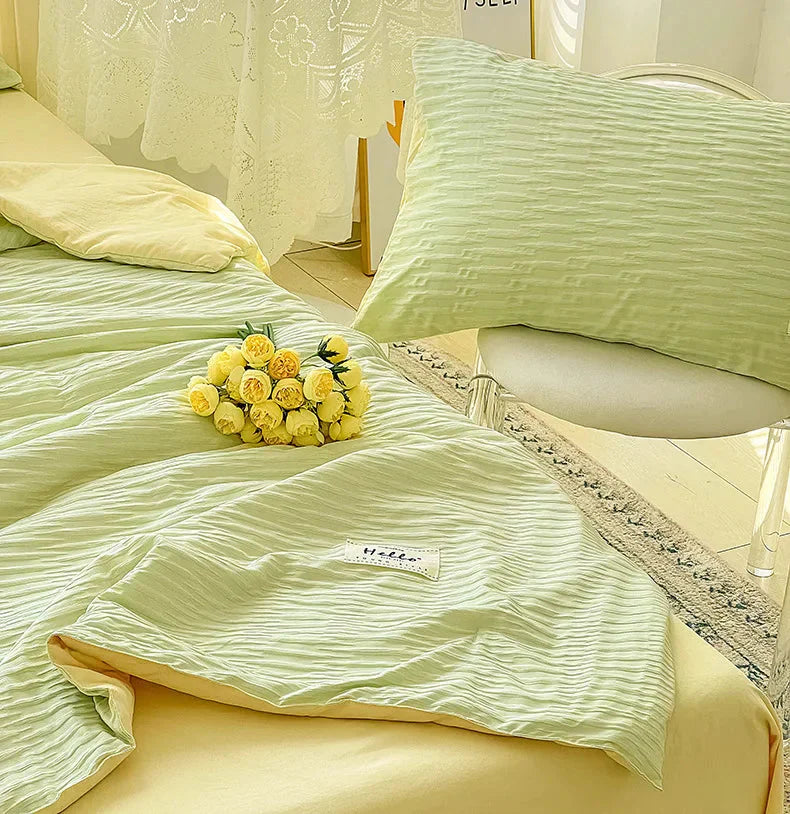 Parure de Lit Froissée Vert Menthe et Jaune Pastel – Image 11