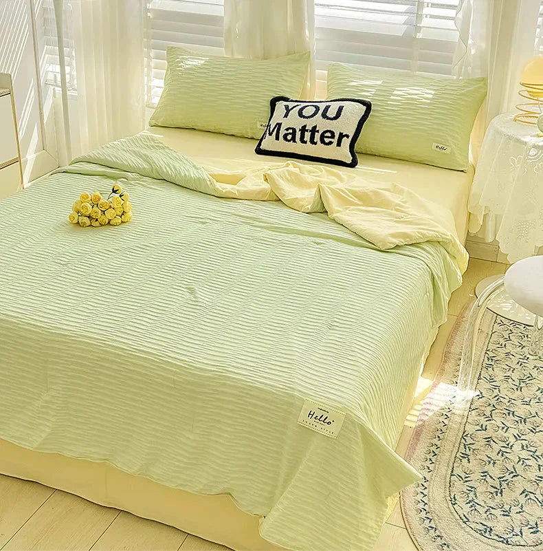 Parure de Lit Froissée Vert Menthe et Jaune Pastel – Image 13
