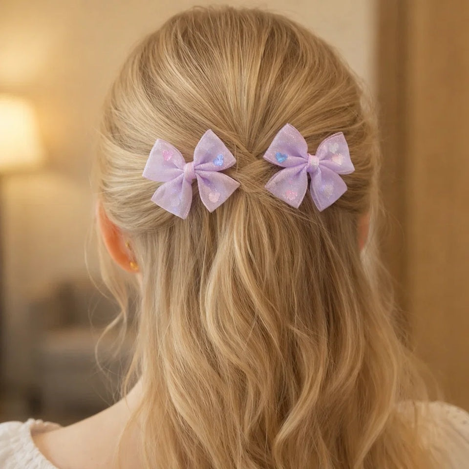 Pinces à Cheveux Noeud Organza Coeurs – Image 3