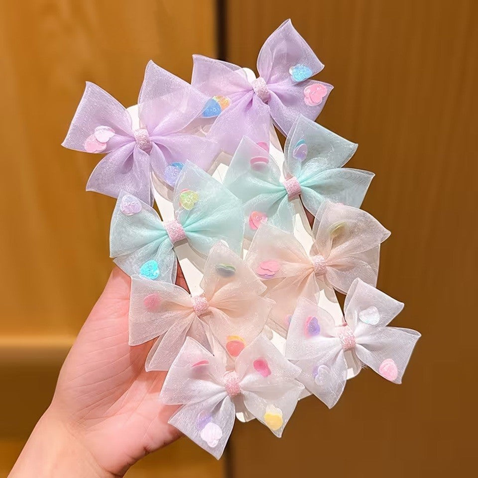 Pinces à Cheveux Noeud Organza Coeurs – Image 2
