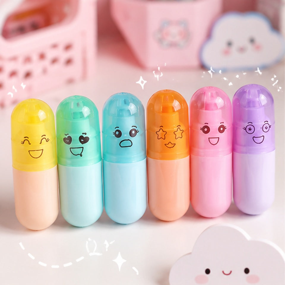 Lot de 6 Surligneurs en Capsule à Visages Mignons – Image 4