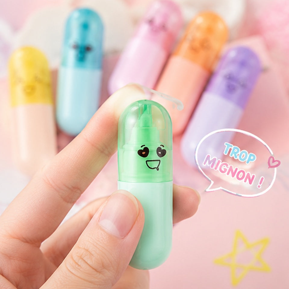 Lot de 6 Surligneurs en Capsule à Visages Mignons – Image 3
