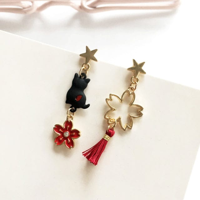 Boucles d'oreilles maneki-neko Sakura porte-bonheur - Câlin Kawaii