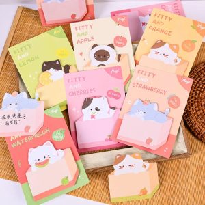 Notes Adhésives Chat Kawaii aux Motifs Fruits