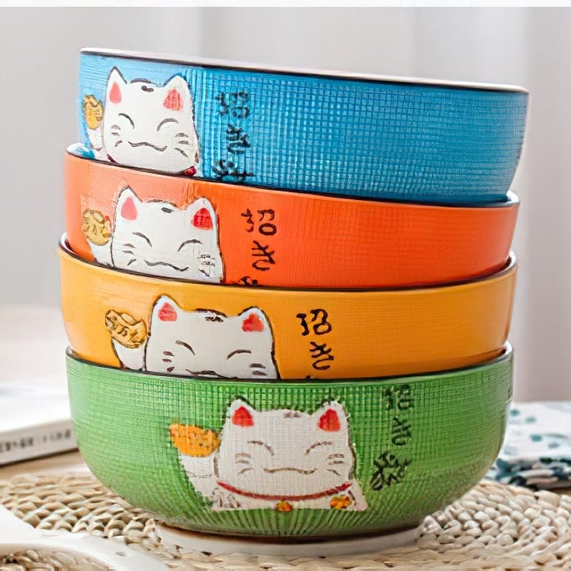 Bol en Céramique Maneki-neko Japonais Bleu – Image 2