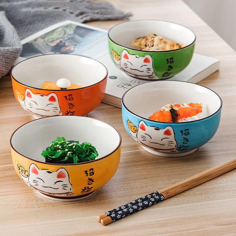 Bol en Céramique Maneki-neko Japonais Bleu – Image 3