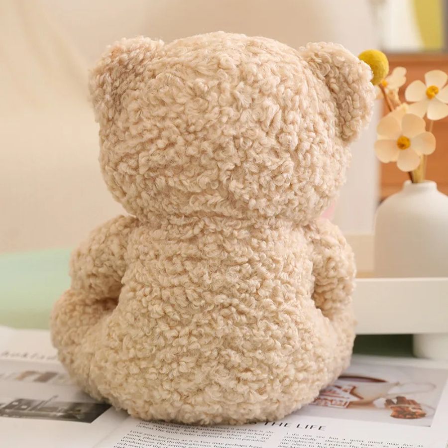 Ourson en Peluche Marron Bouclé, Nœud Papillon et Bouquet – Image 5