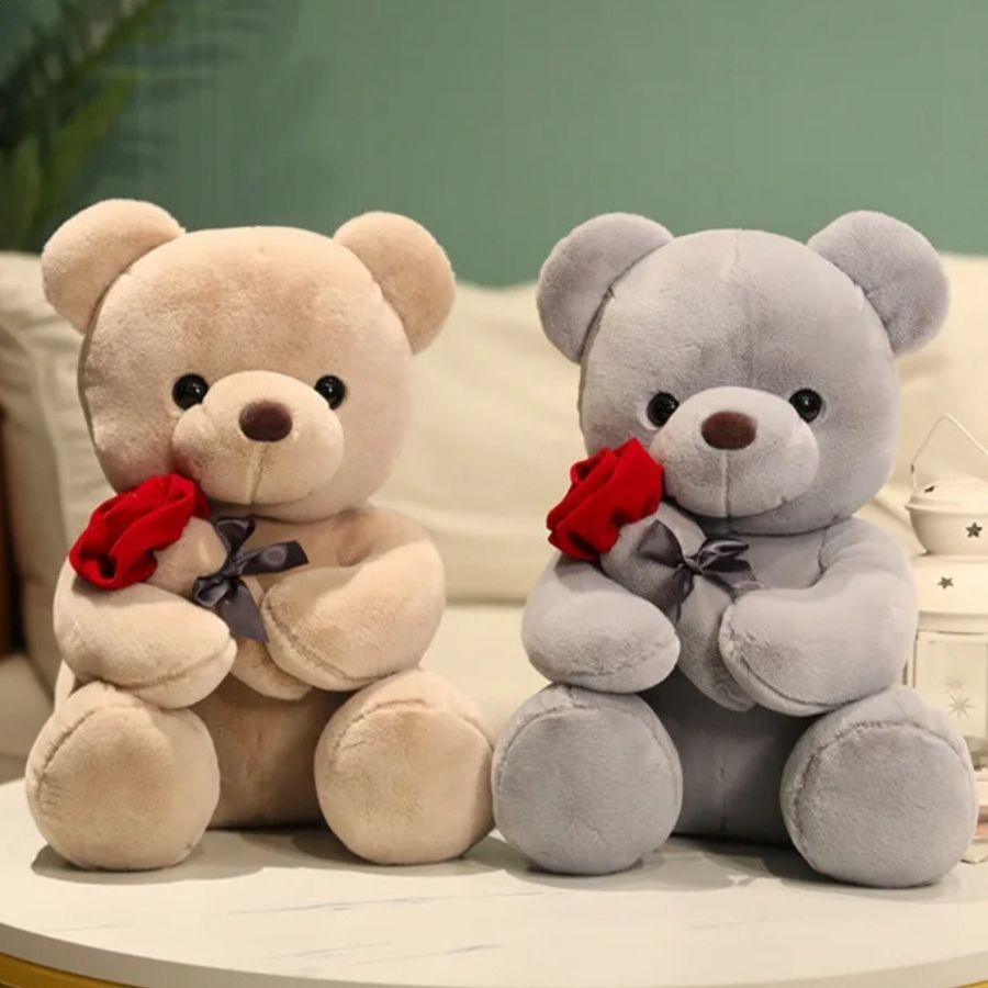 Ours en Peluche Doux avec Rose Rouge et Ruban – Image 7