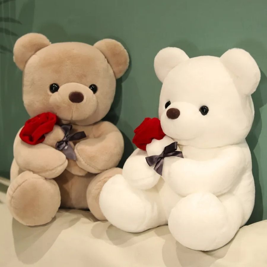 Ours en Peluche Doux avec Rose Rouge et Ruban – Image 8