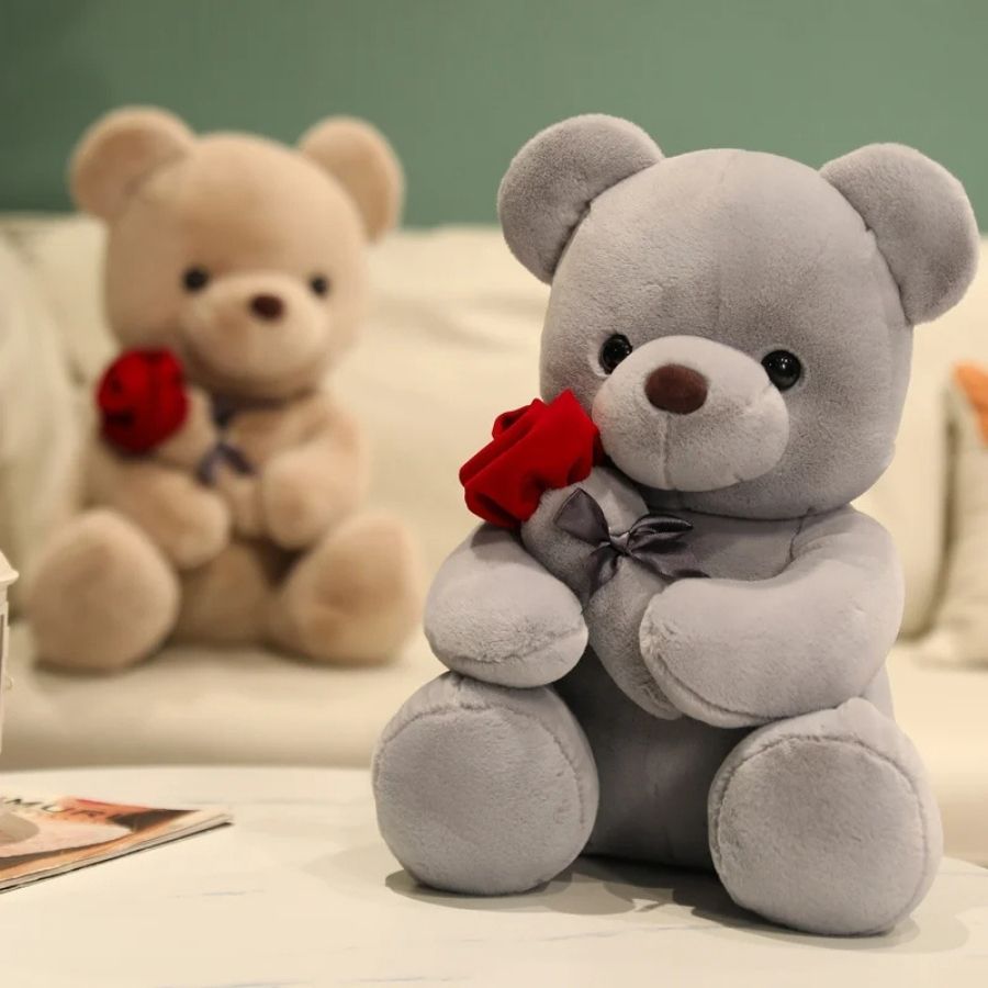 Ours en Peluche Doux avec Rose Rouge et Ruban – Image 5