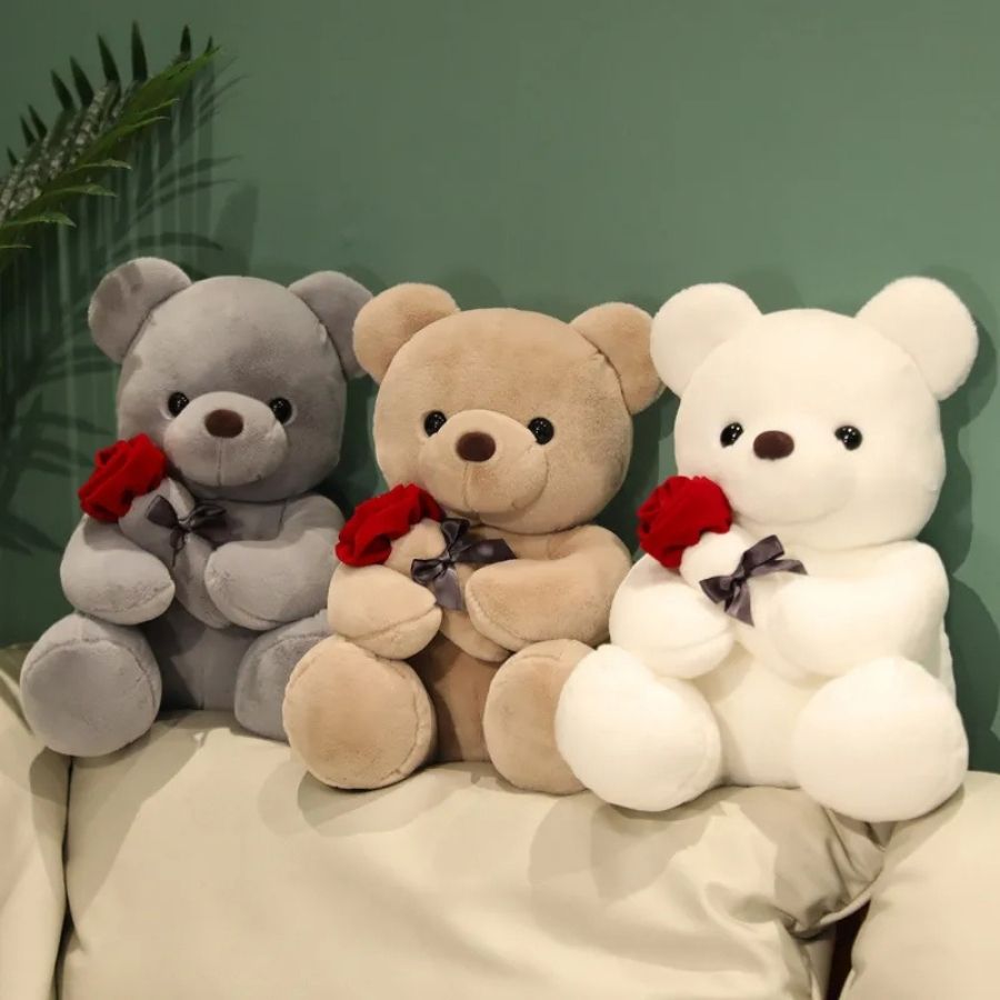 Ours en Peluche Doux avec Rose Rouge et Ruban – Image 6