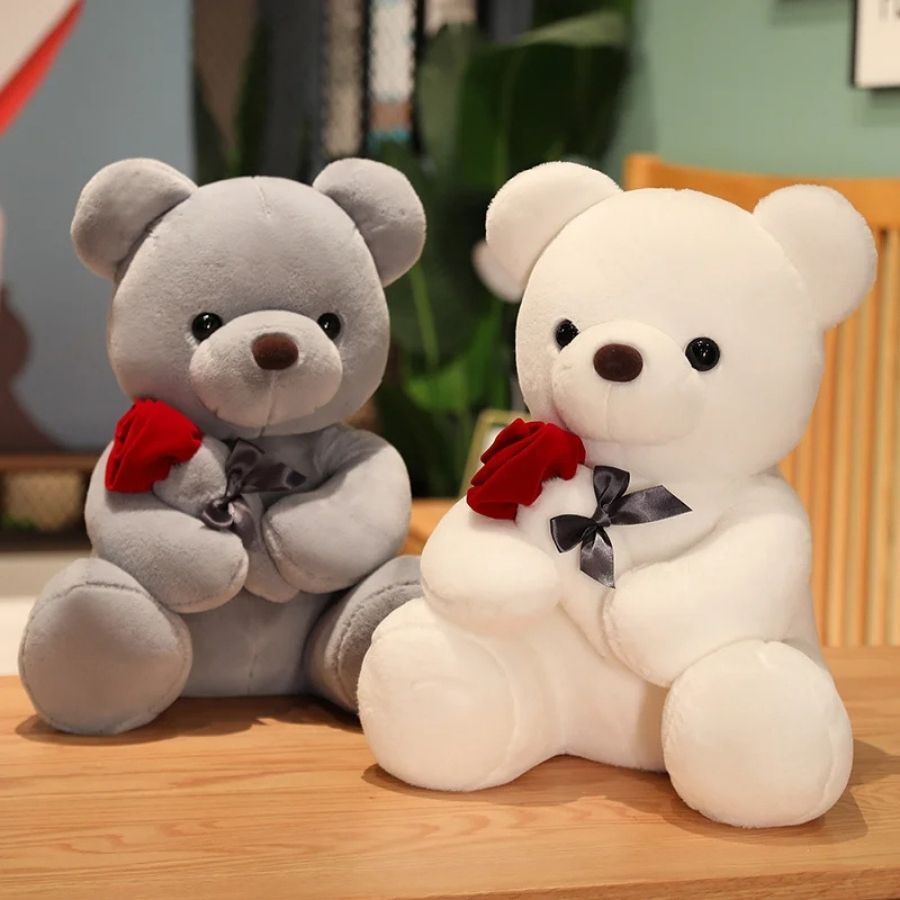 Ours en Peluche Doux avec Rose Rouge et Ruban – Image 10