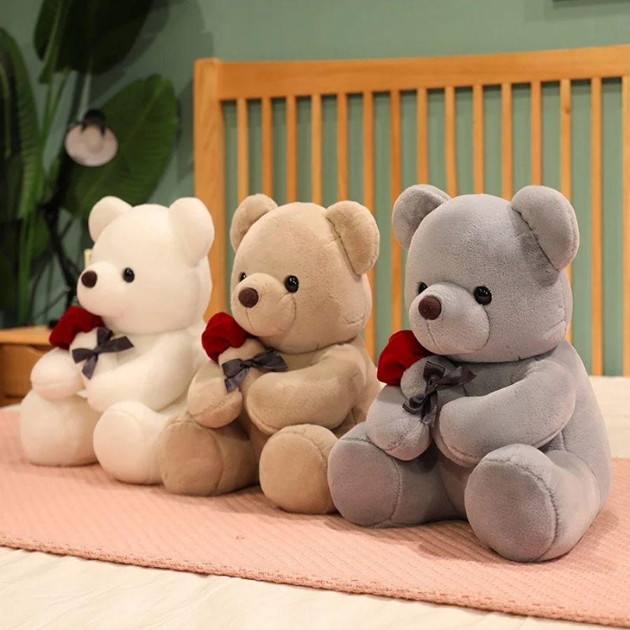 Ours en Peluche Doux avec Rose Rouge et Ruban – Image 11