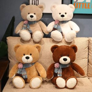 Ours en Peluche Doux avec Écharpe à Rose