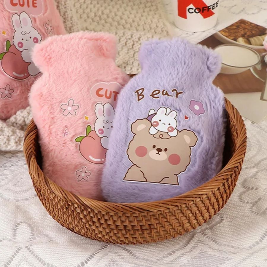 Bouillotte en Peluche Lilas avec Ours et Lapin Kawaii – Image 3