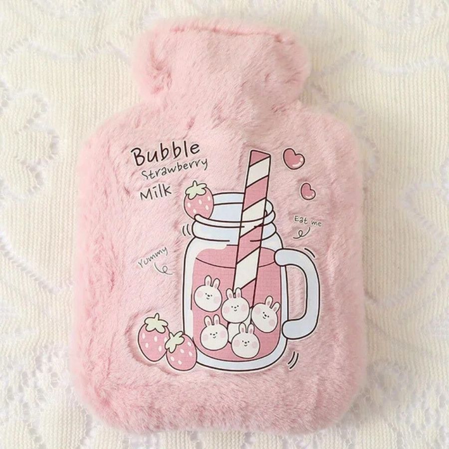 Bouillotte en Peluche Rose Pâle Fraises et Lapins – Image 4