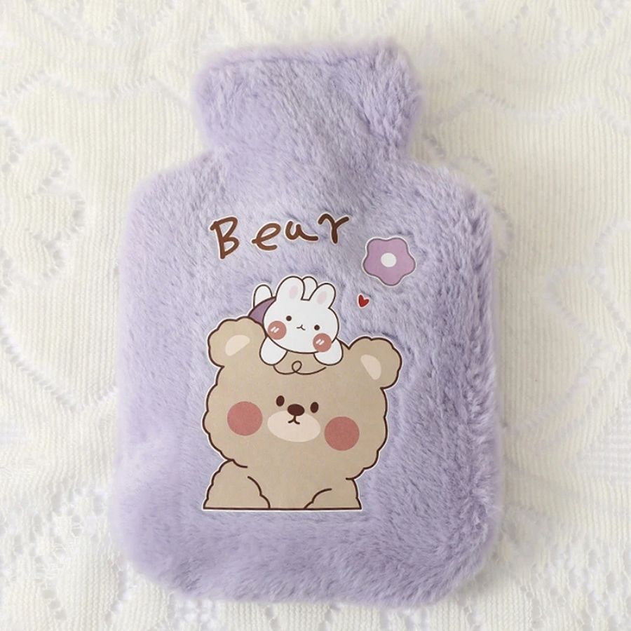 Bouillotte en Peluche Lilas avec Ours et Lapin Kawaii – Image 7