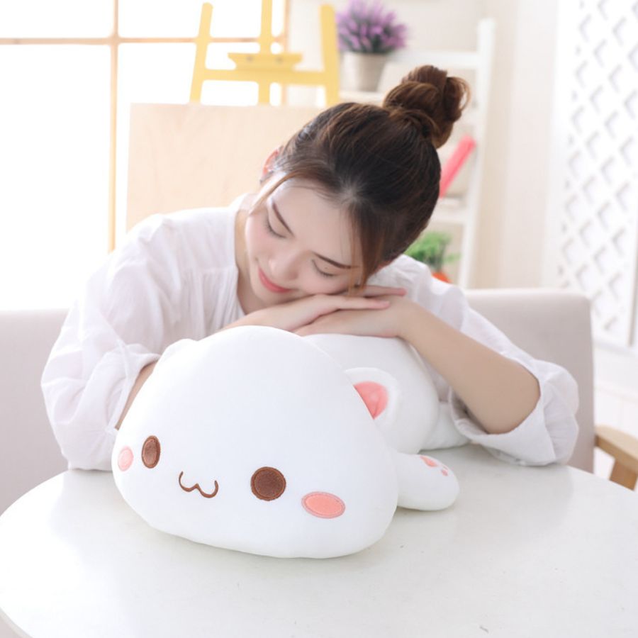 Peluche Kawaii Blanche à Oreilles Roses – Image 7