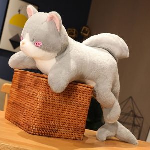 Peluche Hybride Chat-Poisson Grise et Blanche