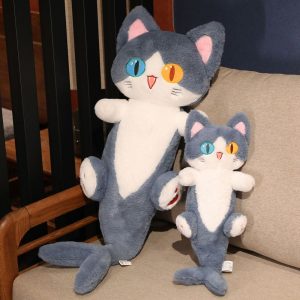 Peluche Chat Sirène Grise aux Yeux Bicolores