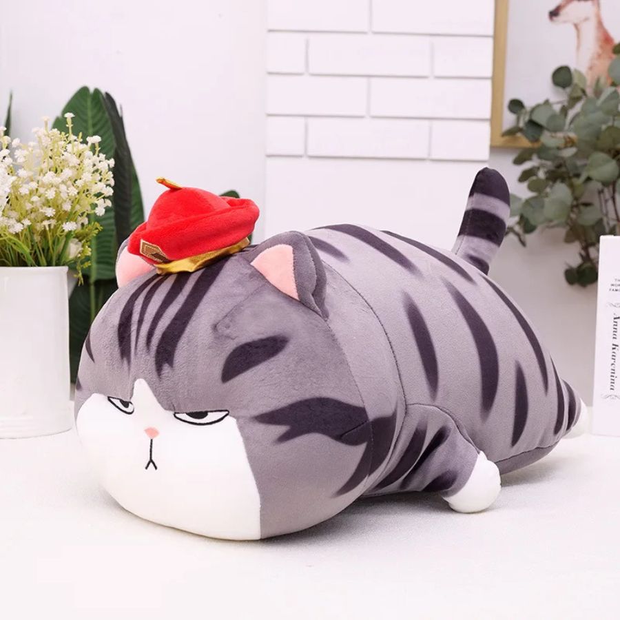 Coussin en Peluche Chat Boudeur à Chapeau et Couverture – Image 2