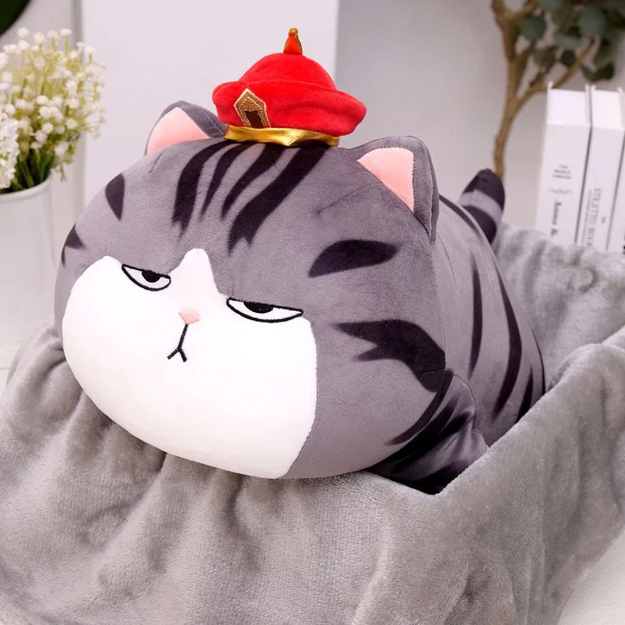Coussin en Peluche Chat Boudeur à Chapeau et Couverture – Image 3
