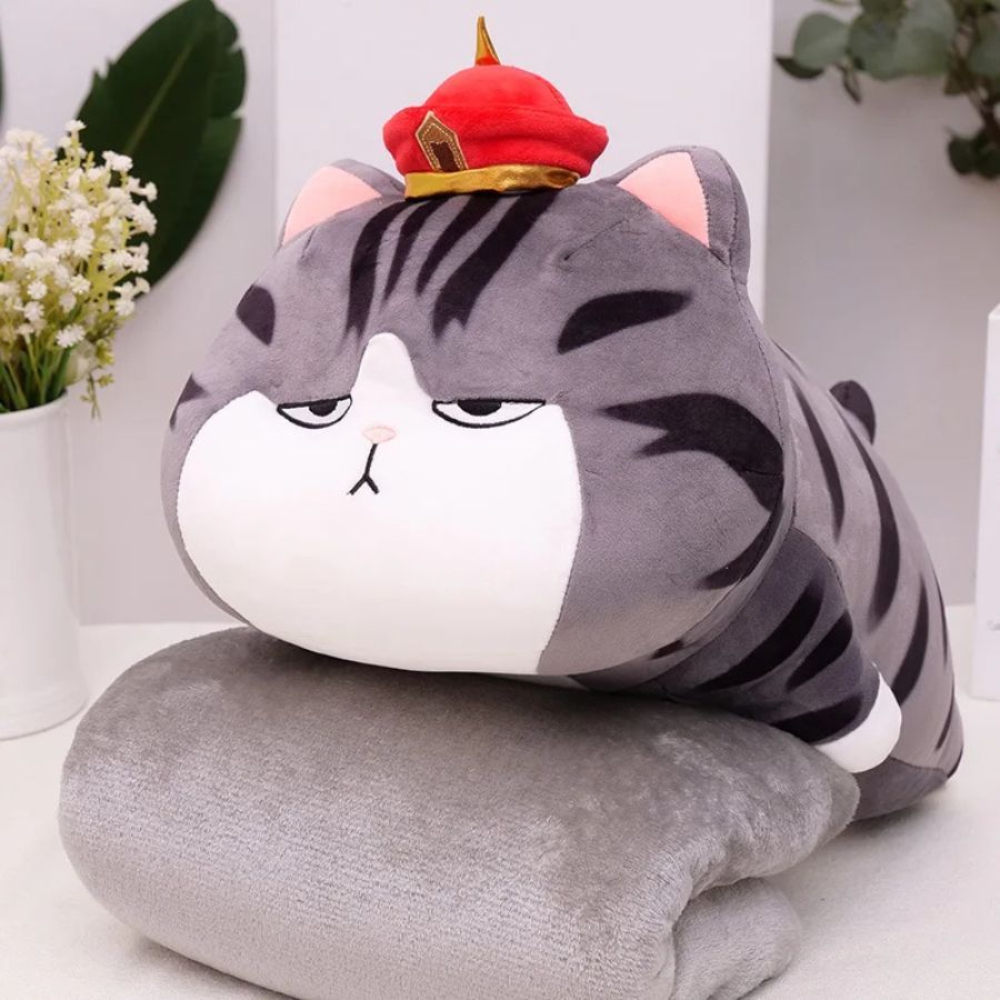 Coussin en Peluche Chat Boudeur à Chapeau et Couverture – Image 5