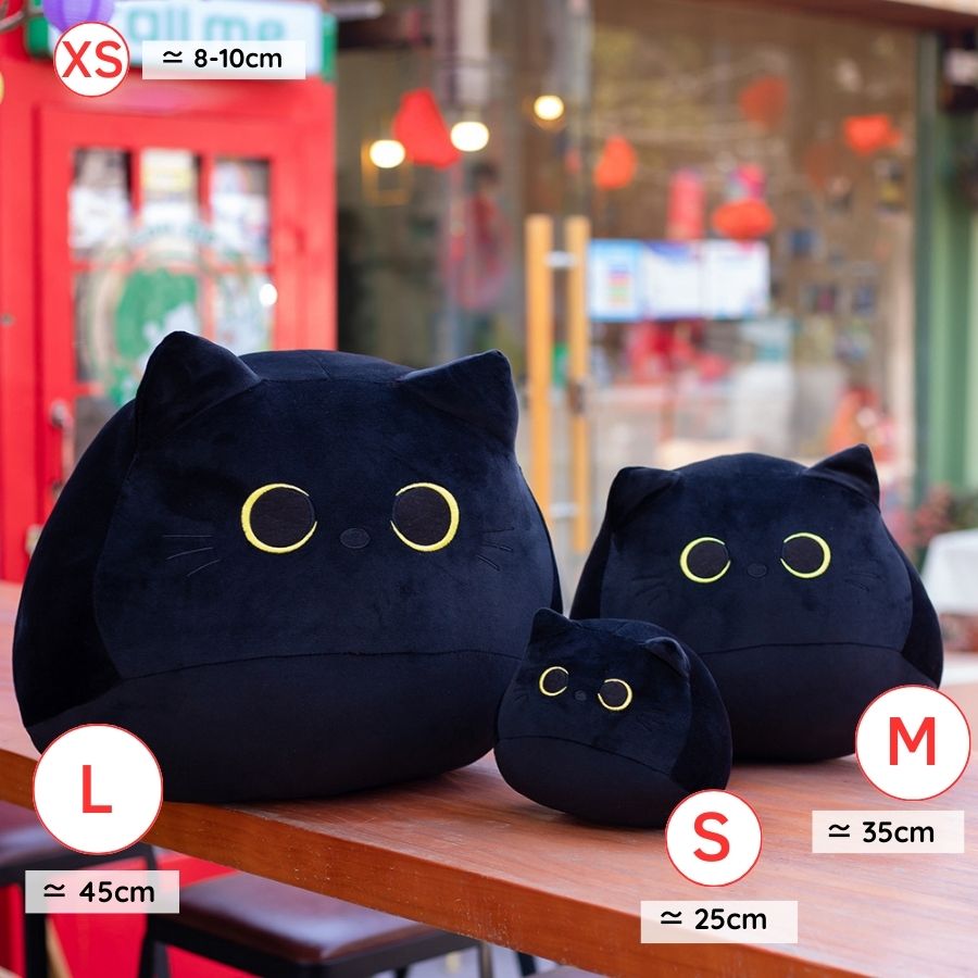Peluche Chat Noir Kawaii aux Grands Yeux Jaunes – Image 7