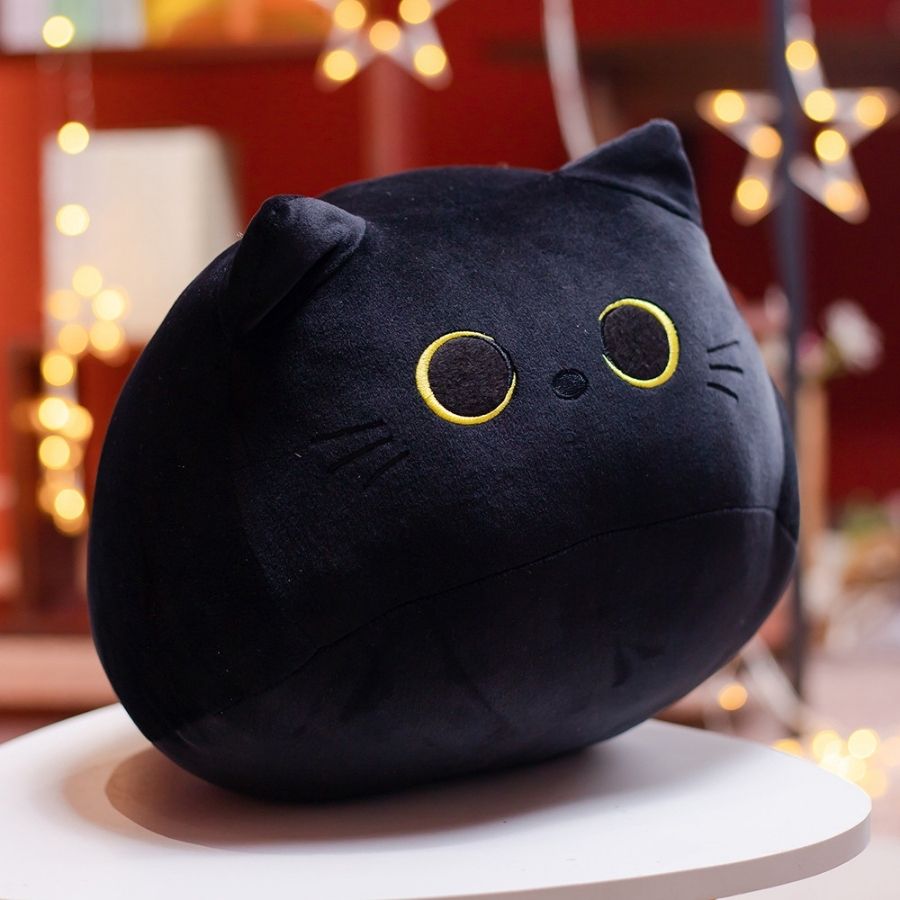 Peluche Chat Noir Kawaii aux Grands Yeux Jaunes – Image 4